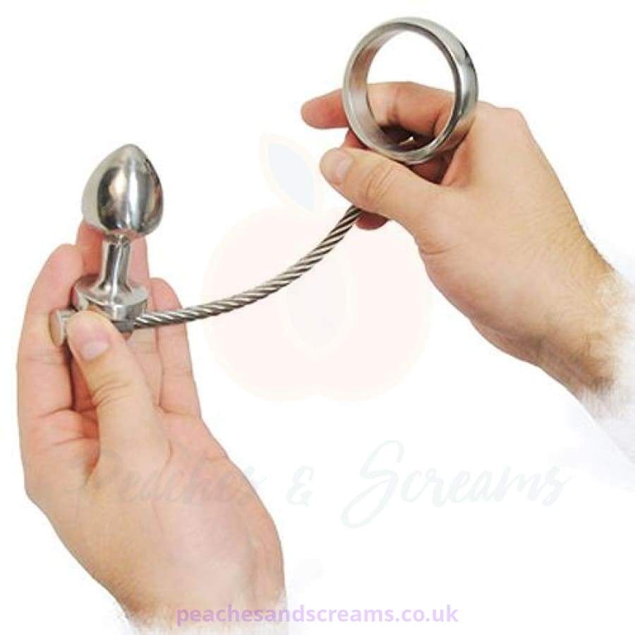 Slide and Ride Steel Cock Ring with Anal Butt Plug