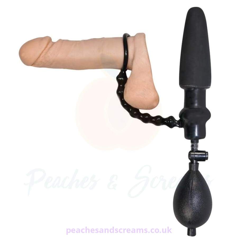 11-Inch Black Inflatable Double Devotion Butt Plug with Cock Ring