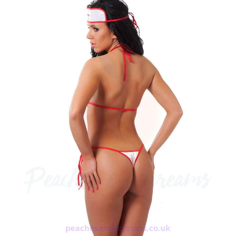 3-Piece Sexy Nurse Bikini Oufit with Front and Side Ties