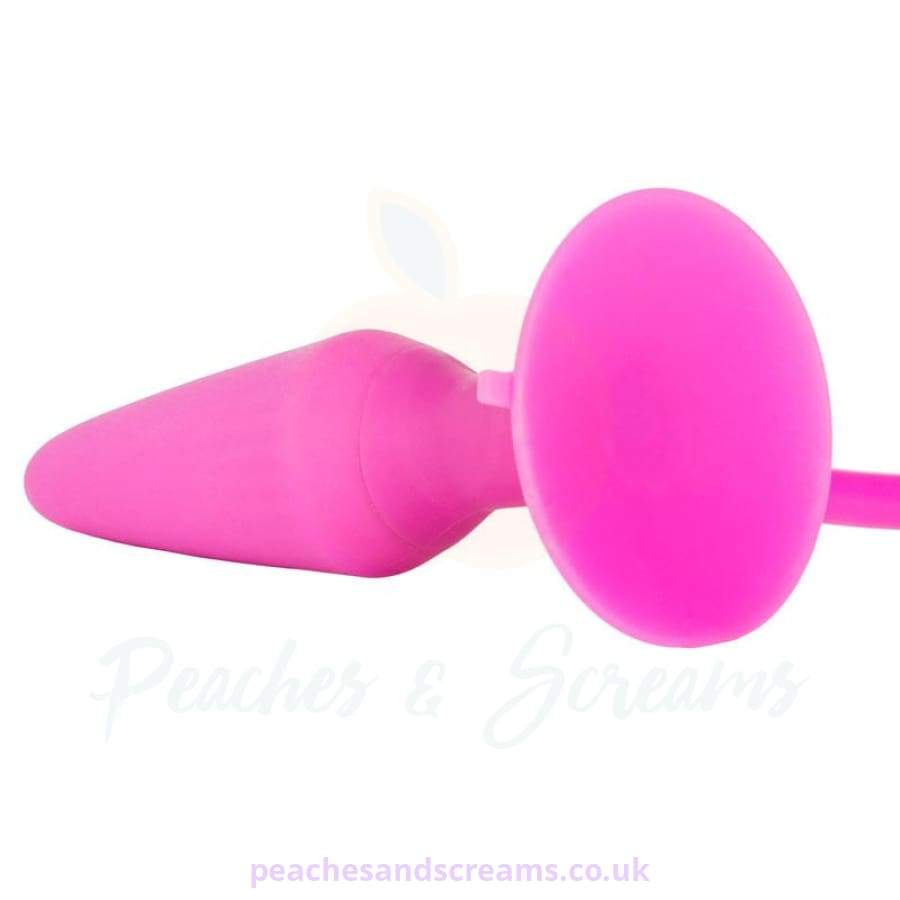 Pink Silicone Inflatable Butt Plug with Suction-Cup Base, Medium